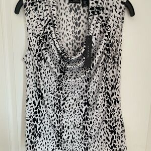 NWT Tahari Sleevless Shirt Women’s Black White Zebra Top Blouse Medium